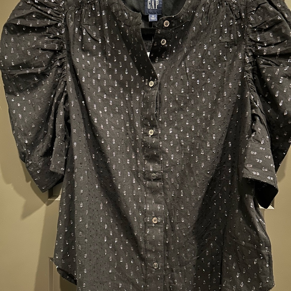 GAP Short Puff Sleeve sequin black top NWT